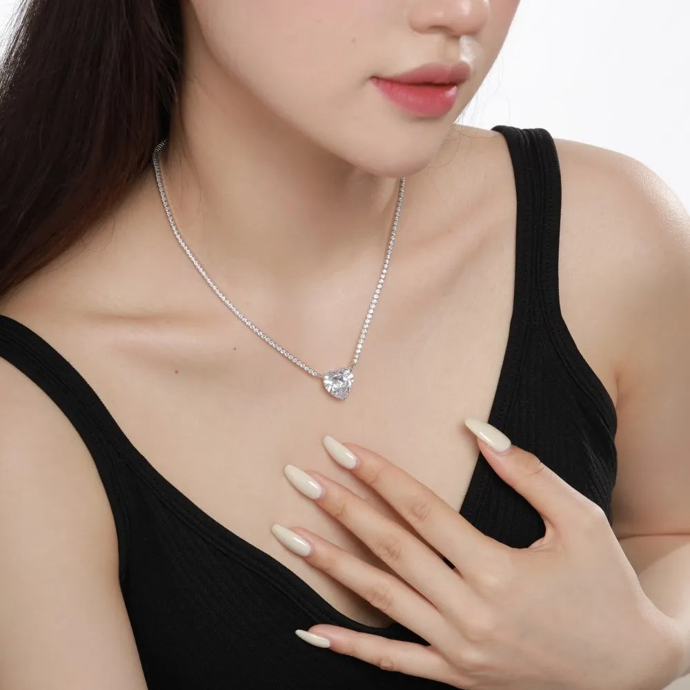 Heart Shaped S925 Silver Tennis Choker Necklace