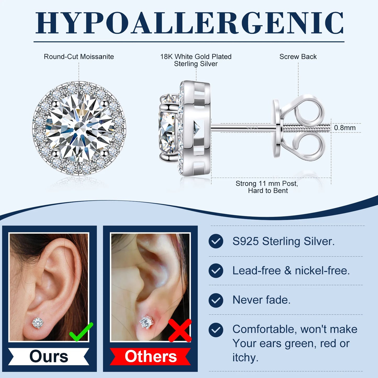 VVS Moissanite Diamond Halo Stud Earrings For Men