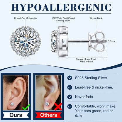 VVS Moissanite Diamond Halo Stud Earrings For Men