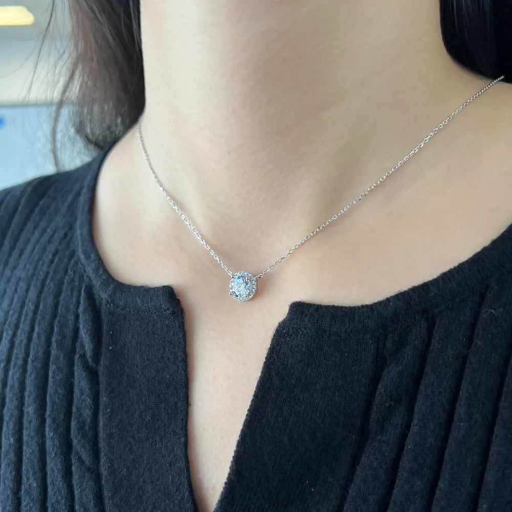 Solitaire Halo Necklace for Women