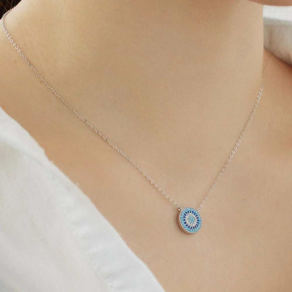 Evil 5A Zirconia Blue Eye Circle Pendant Necklace