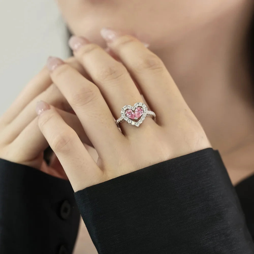 Pink Cz Heart Rings For Women