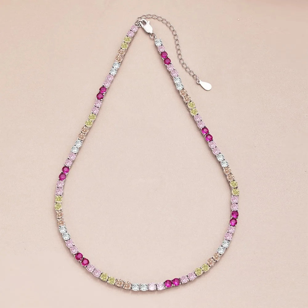 Colorful 3.5mm Circle 5A Zirconia Tennis Necklaces