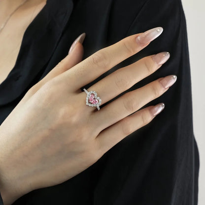 Pink Cz Heart Rings For Women