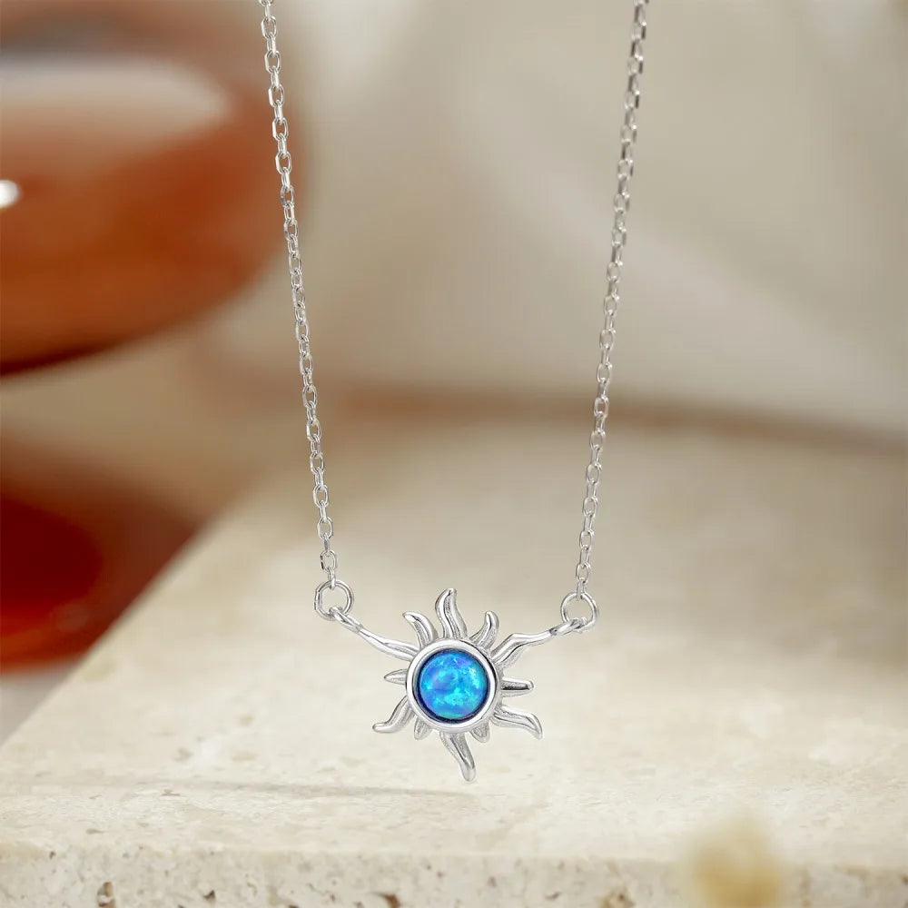 Sun Flower shape blue Opal Hawaiian Necklace