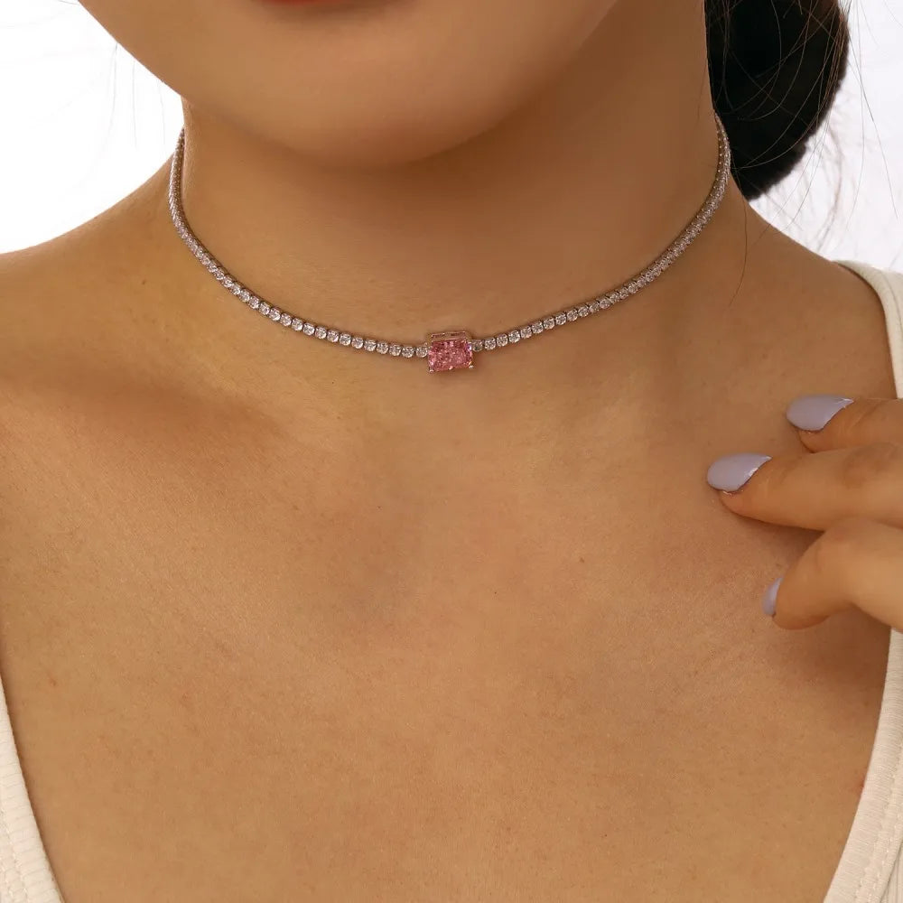 Radiant Cut 8A Zirconia Choker Tennis Necklaces