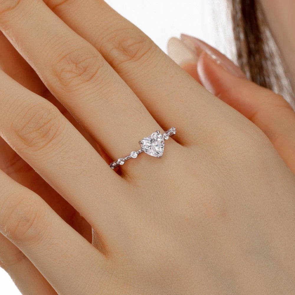 Zirconia Heart Engagement Bridal Rings