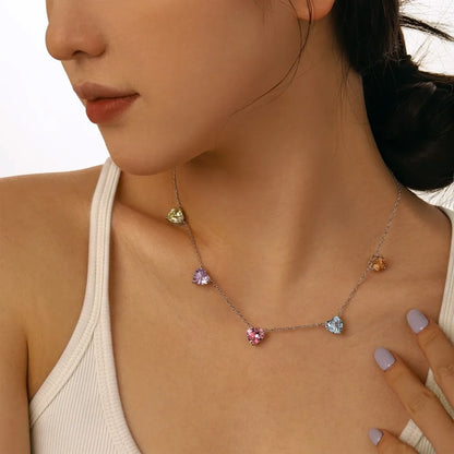 Heart Shape Colorful 925 Sterling Silver Necklace