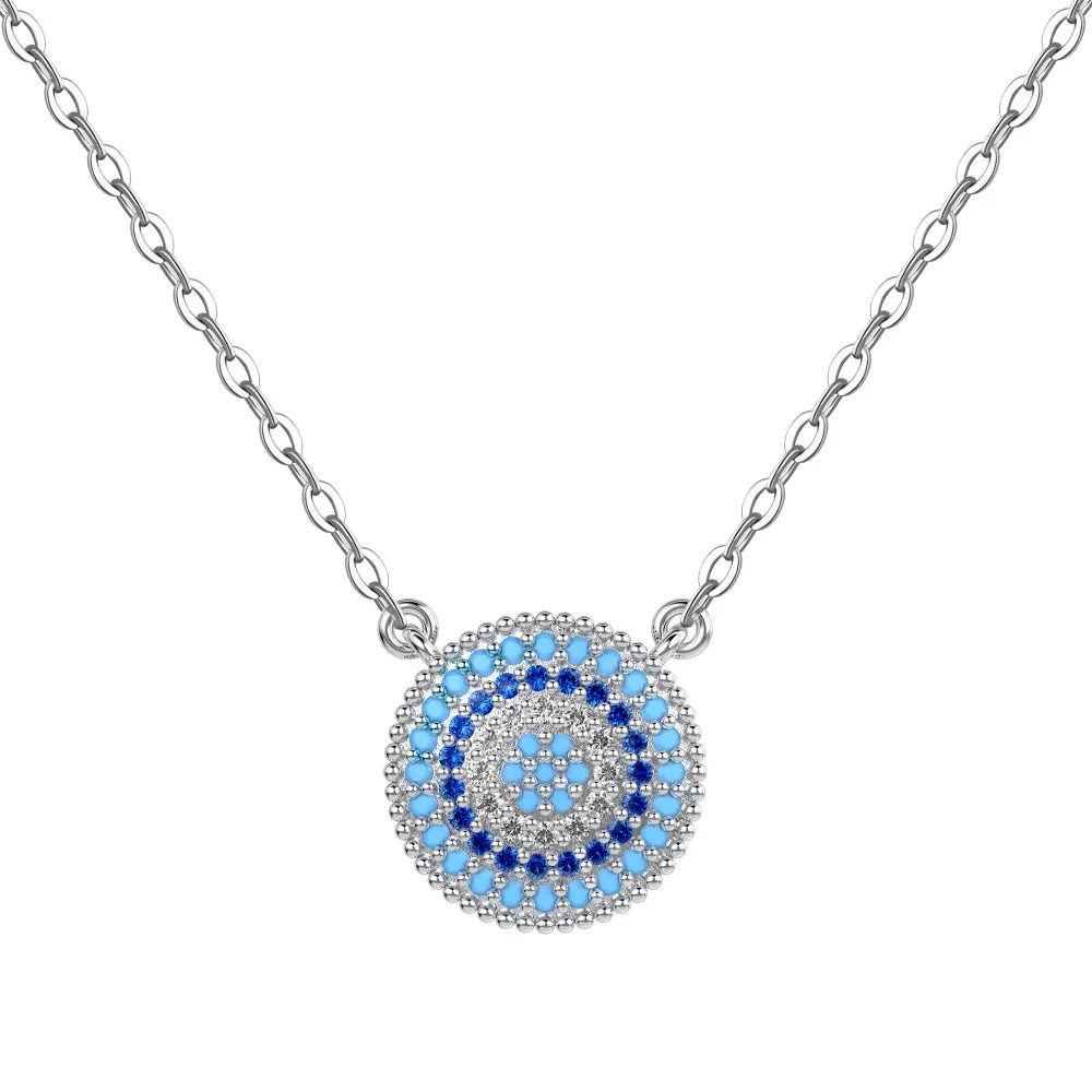 Evil 5A Zirconia Blue Eye Circle Pendant Necklace