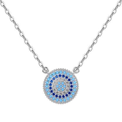 Evil 5A Zirconia Blue Eye Circle Pendant Necklace