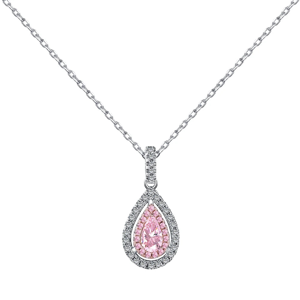 Pink Diamond Waterdrop Shape Pendant Necklace