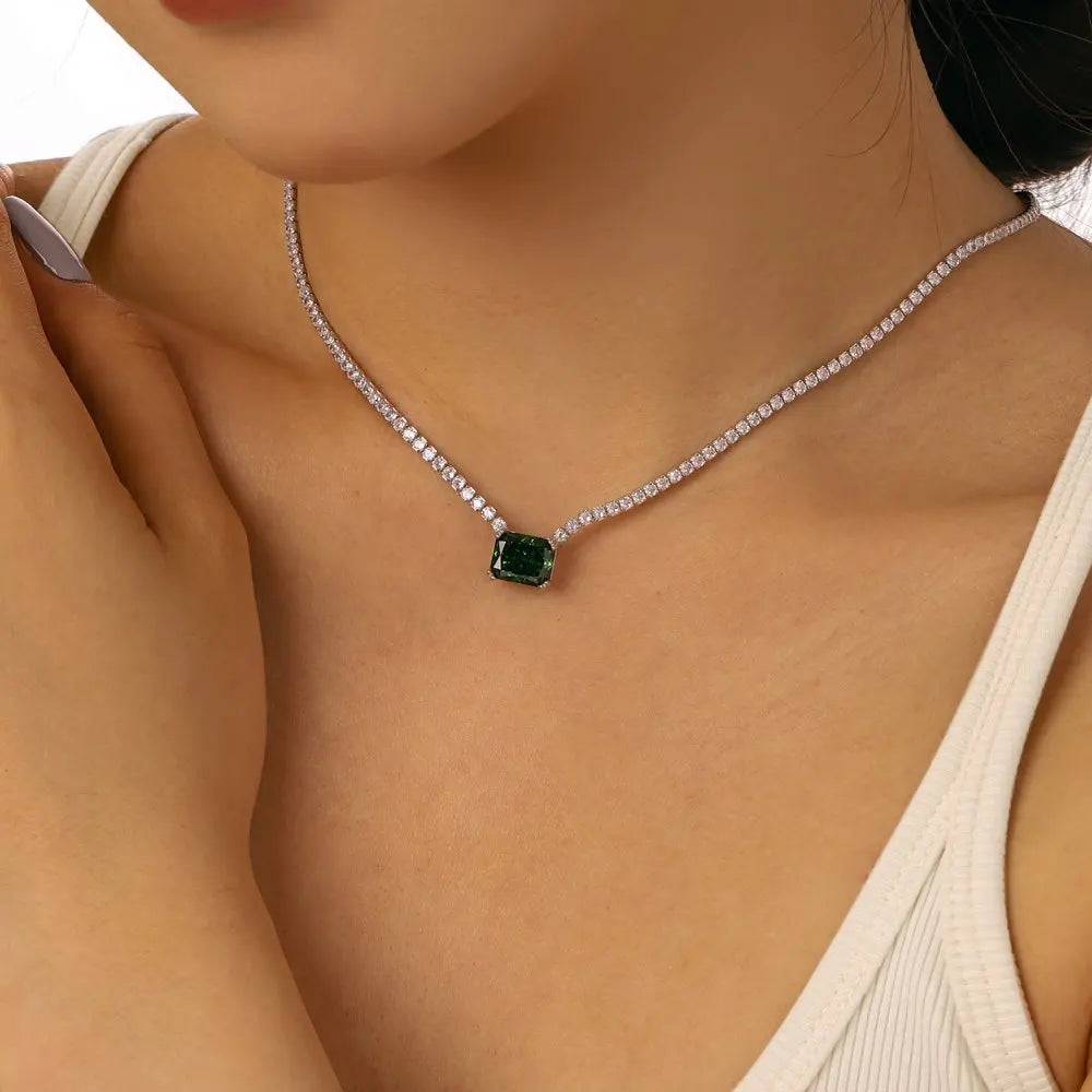 Rectangle 8A Cubic Zirconia Tennis Necklace