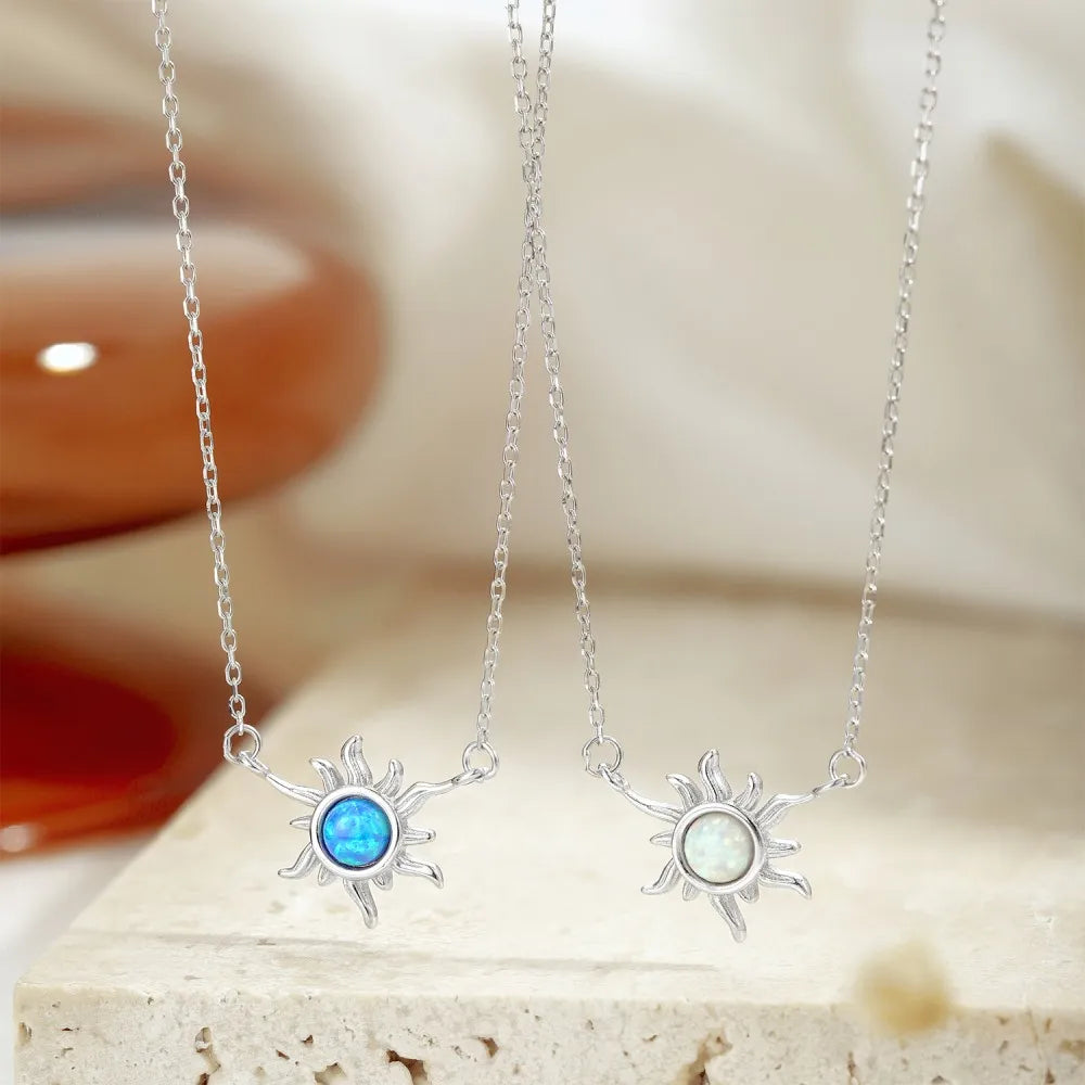 Sun Flower shape blue Opal Hawaiian Necklace