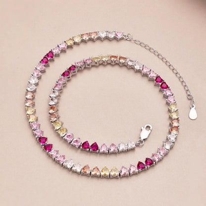 Full Diamond Heart Shape Tennis Jewelry Necklace