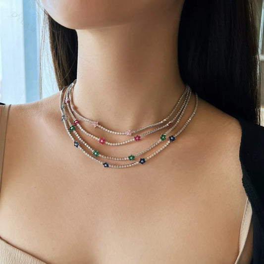 Engagement Flower Choker Tennis Necklaces