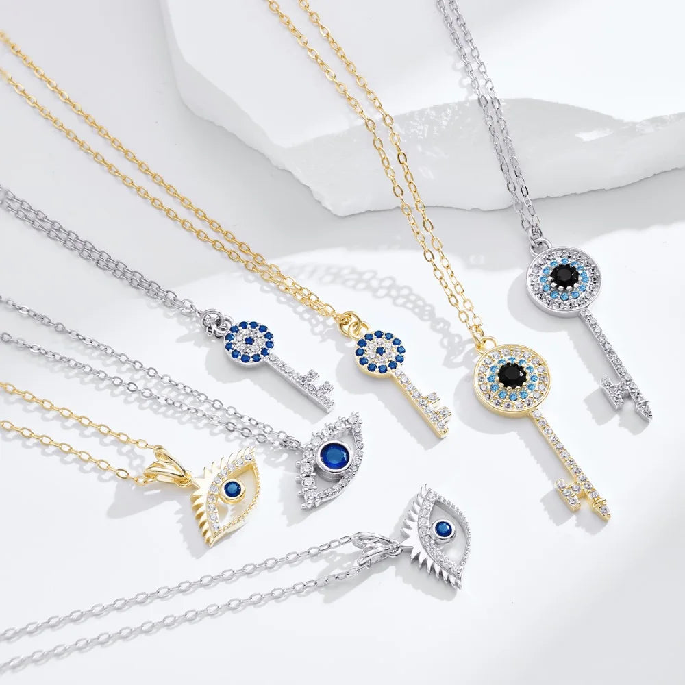 Key Pendant Devil Eye Necklaces