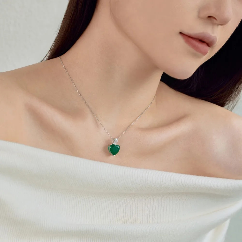 Emerald 5A Zirconia Heart Shape Pendant Necklaces