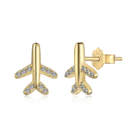 18K Gold Plated Mini Aircraft Ear Stud Earrings Women