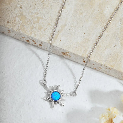 Sun Flower shape blue Opal Hawaiian Necklace