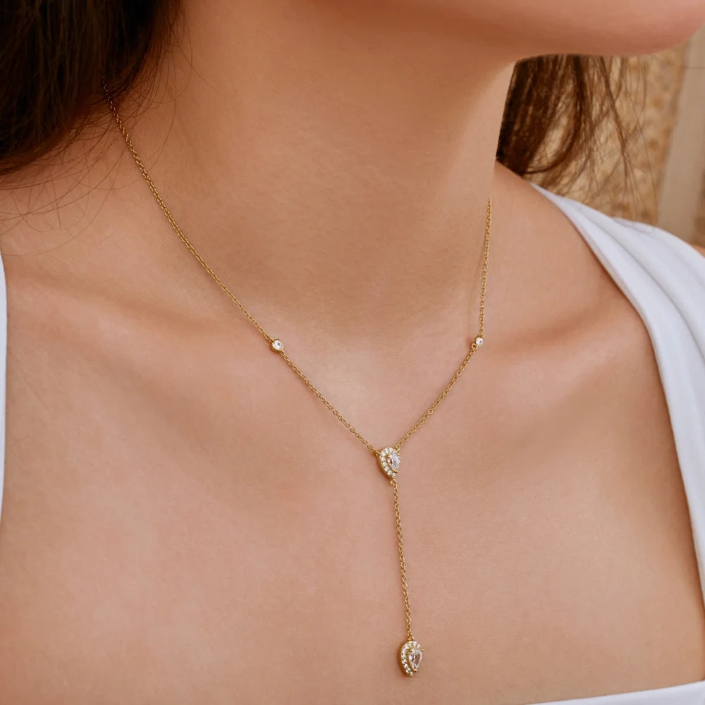 Waterdrop 5A Zircon Pendant  Y Necklace for Daily