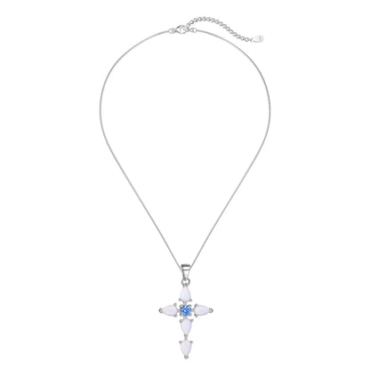 Blue Fire Opal Cross Pendant For Women