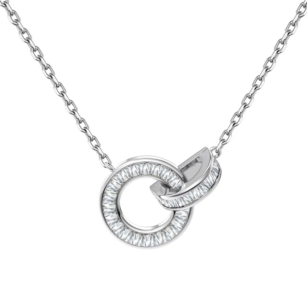 Zirconia Double Circle Interlocking Pendant Necklace