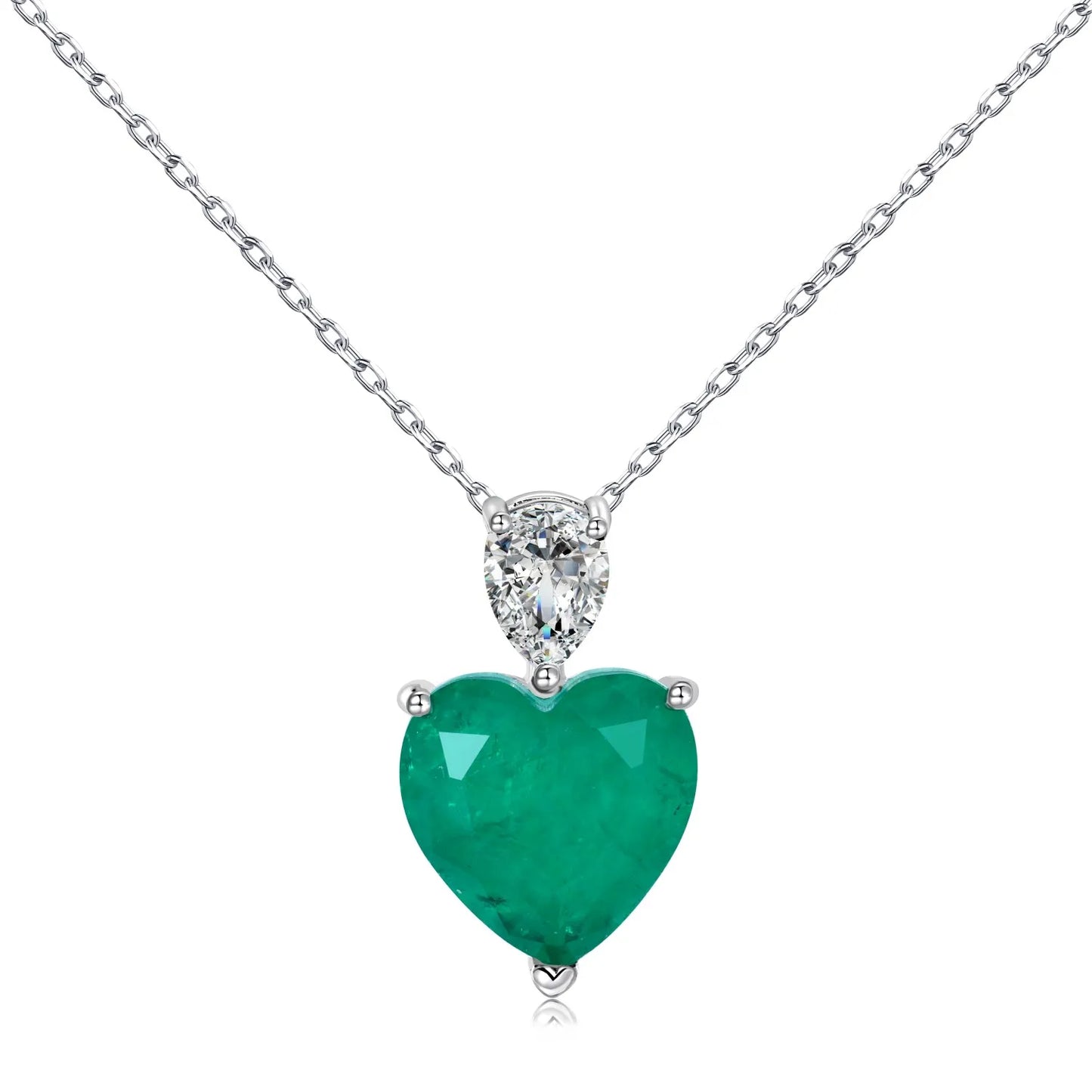 Emerald 5A Zirconia Heart Shape Pendant Necklaces