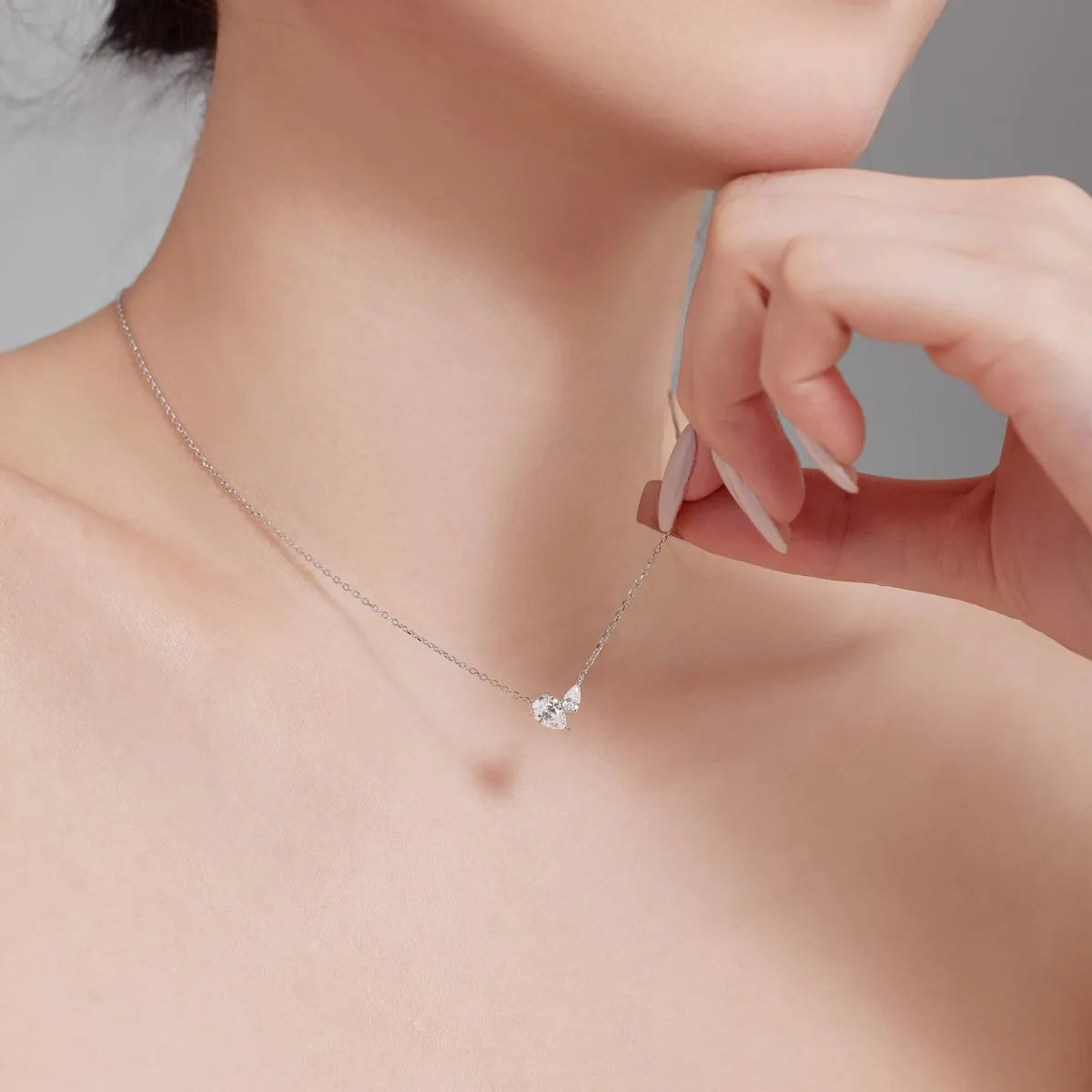 Two Stone Pear Waterdrop Cz Pendant Necklaces For Women