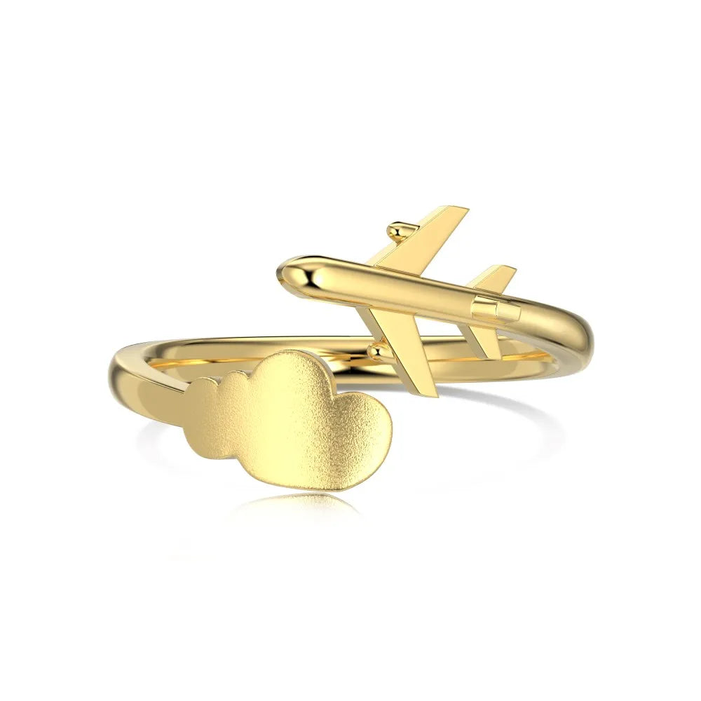 18K Gold Plated Ring Airplane Finger Rings Women