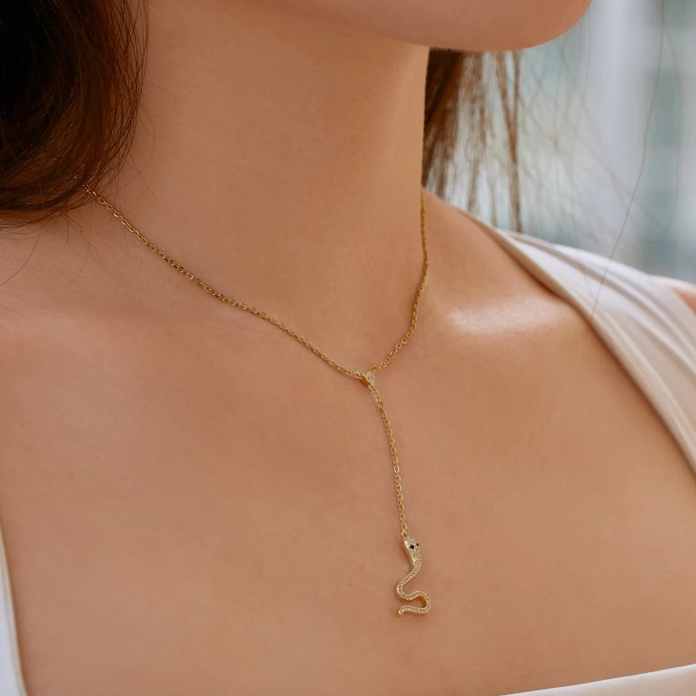 Snake Pendant Long Necklace for Daily Dress Up