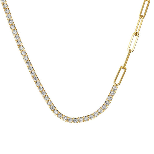 Sparkling Paperclip Zirconia Tennis Necklace
