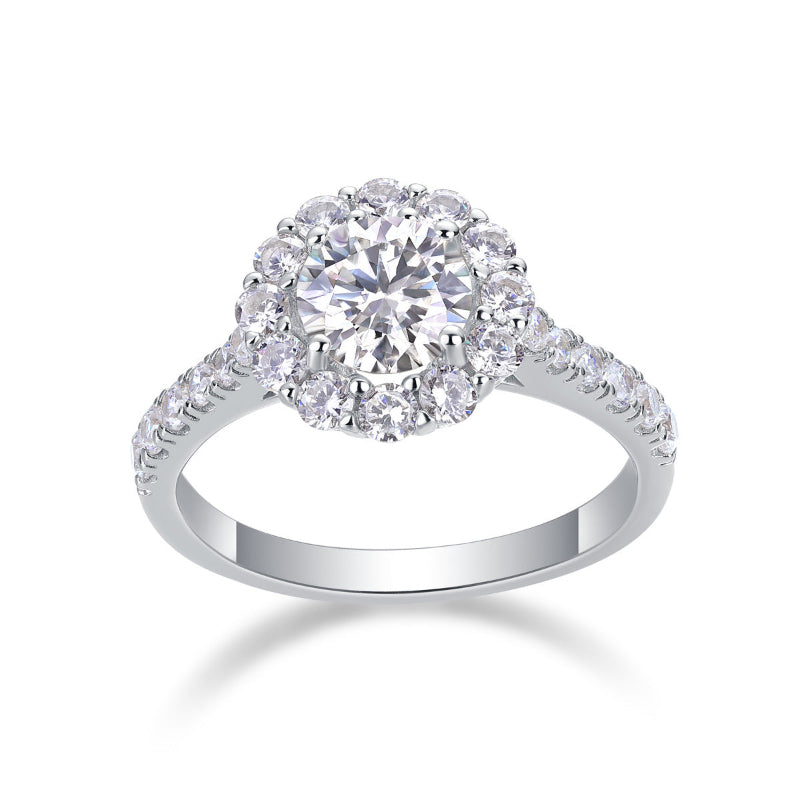 Classic Round Cut Moissanite Halo Engagement Ring

