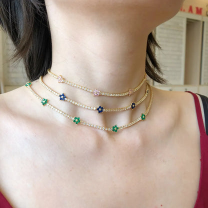 Engagement Flower Choker Tennis Necklaces