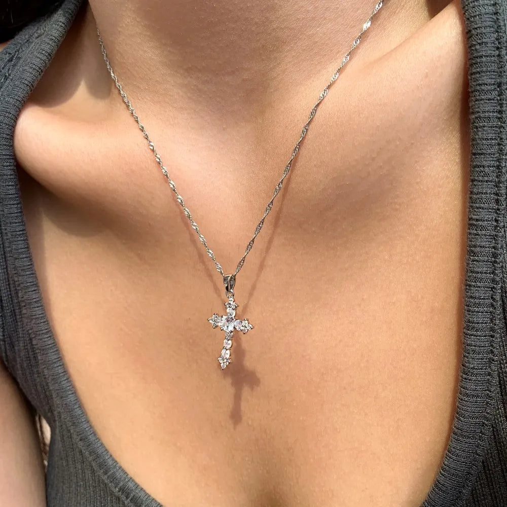 Diamond Chain Cross Pendant