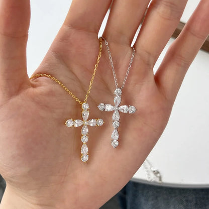 Waterdrop Shape 5A Zirconia Cross Pendant Necklaces