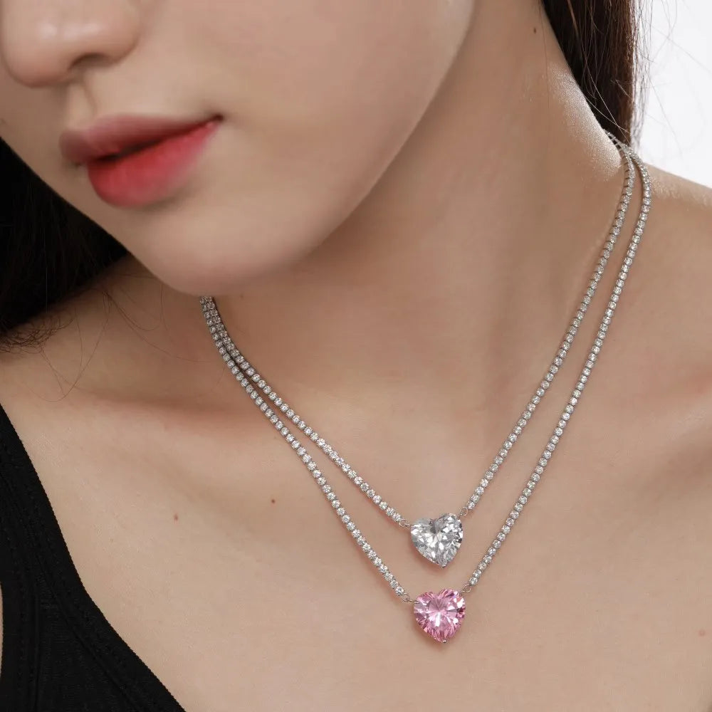 Heart Shaped S925 Silver Tennis Choker Necklace