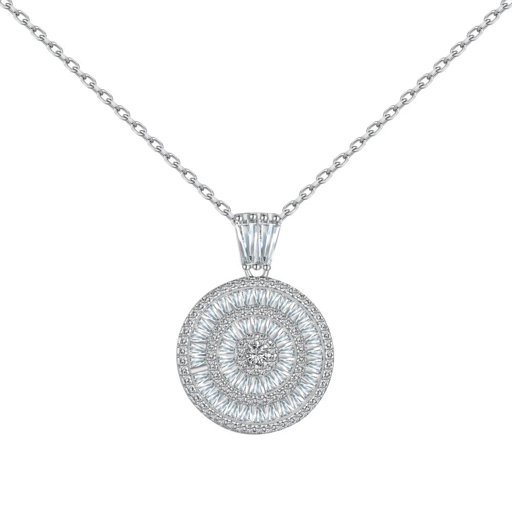 Baguette Eternity Zirconia Circle Pendant Necklace