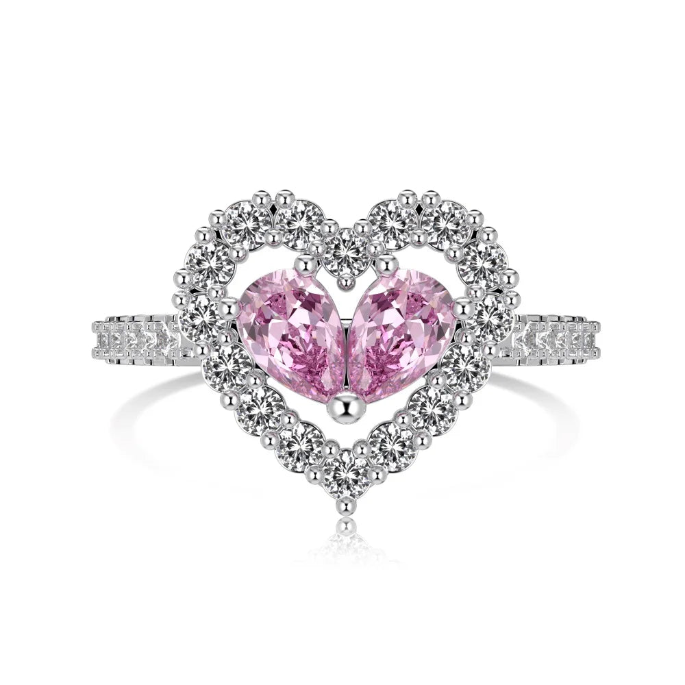 Pink Cz Heart Rings For Women