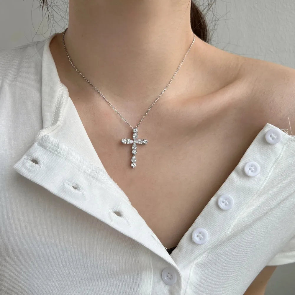 Waterdrop Shape 5A Zirconia Cross Pendant Necklaces