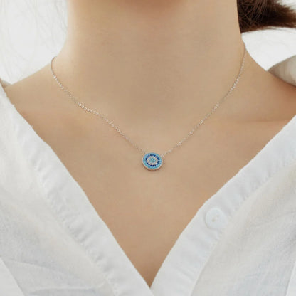 Evil 5A Zirconia Blue Eye Circle Pendant Necklace