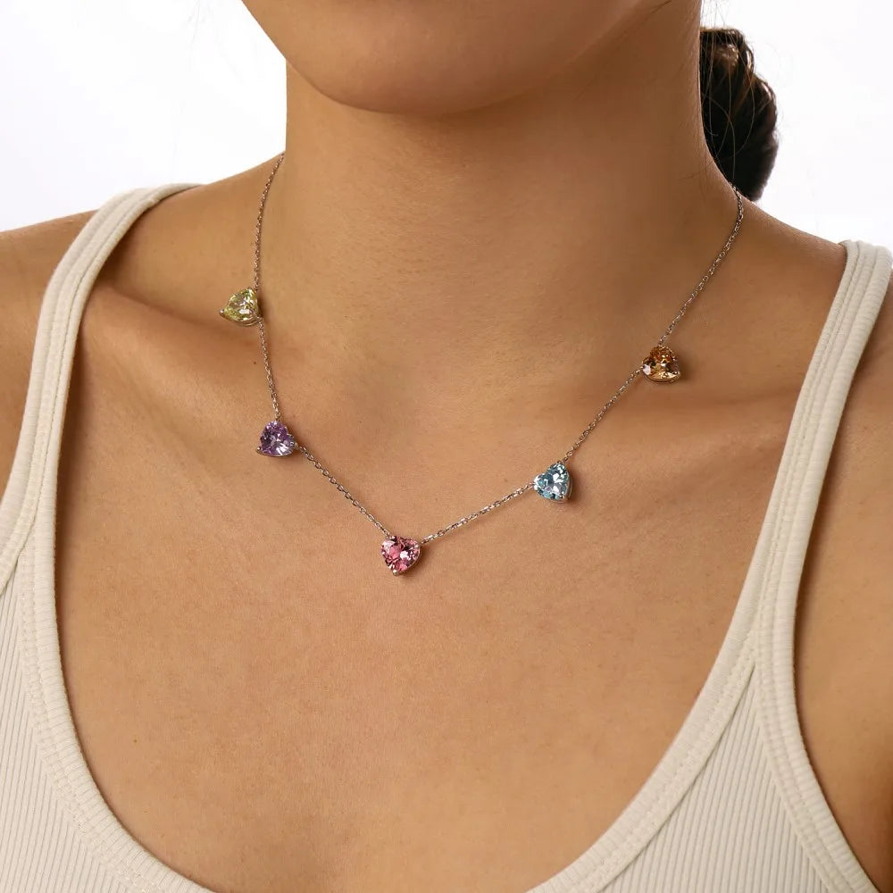 Heart Shape Colorful 925 Sterling Silver Necklace