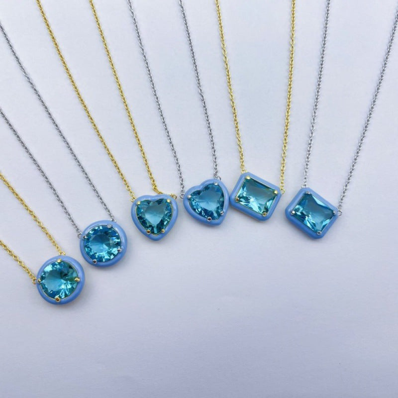 Blue Enamel Border Heart Necklace in Gold

