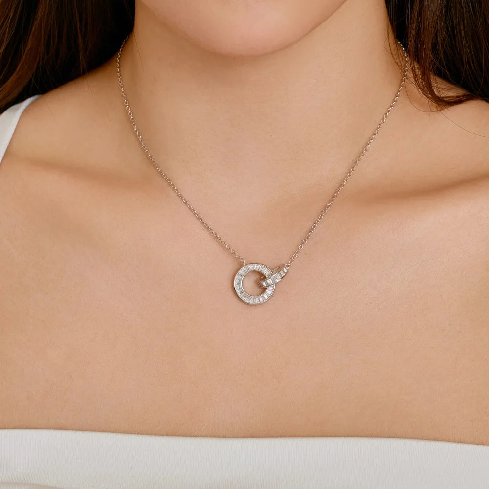 Zirconia Double Circle Interlocking Pendant Necklace