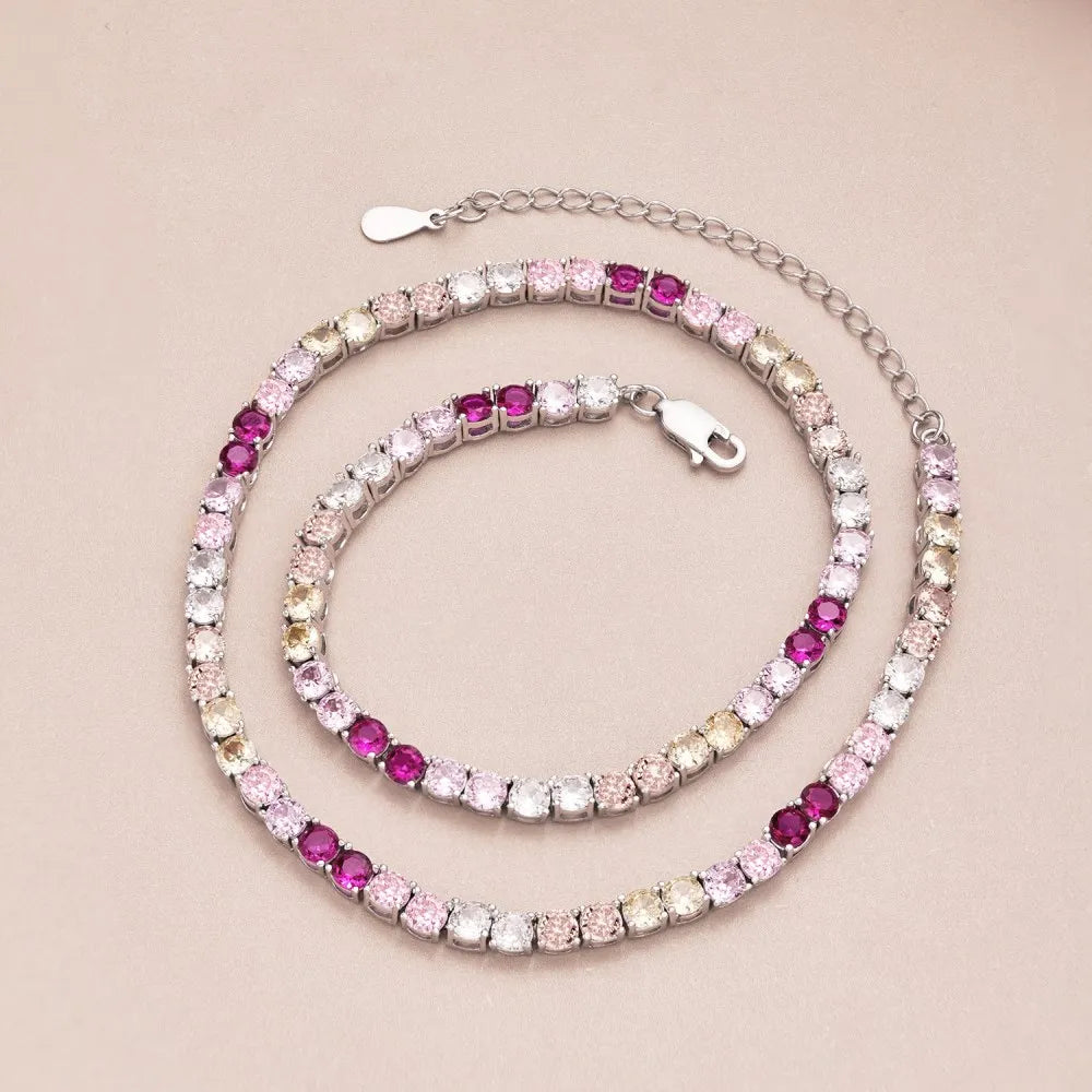 Colorful 3.5mm Circle 5A Zirconia Tennis Necklaces