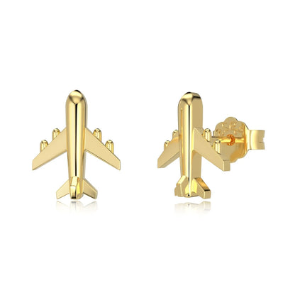 18K Gold Plated Airplane Stud Earings Women