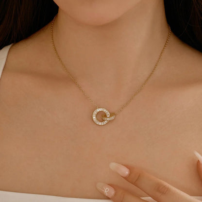 Zirconia Double Circle Interlocking Pendant Necklace