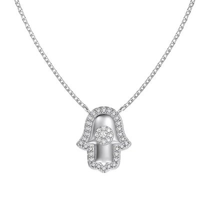 5A Zirconia Hand Hamsa Evil Blue Eye-shaped Necklace