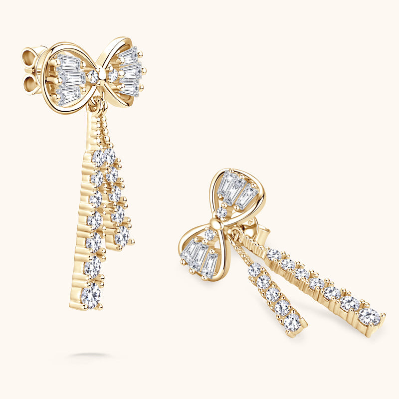 Gold Plated Silver Moissanite Bow Dangles