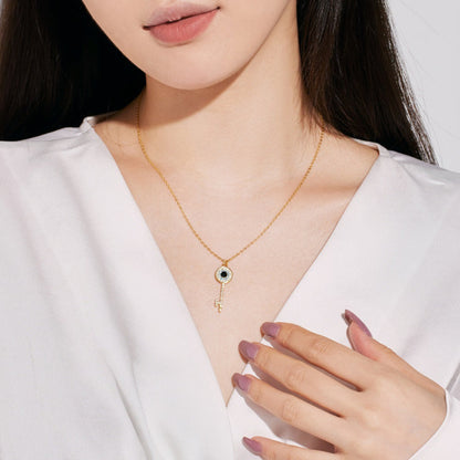 Silver Necklace with a Symbolic Key and Eye

