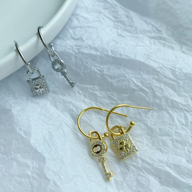 Pave Lock and Key Hoops

